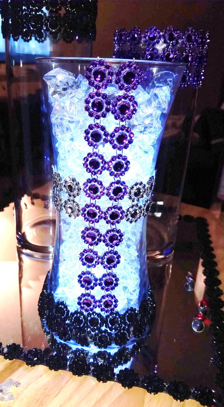Purple jeweled lighted vase